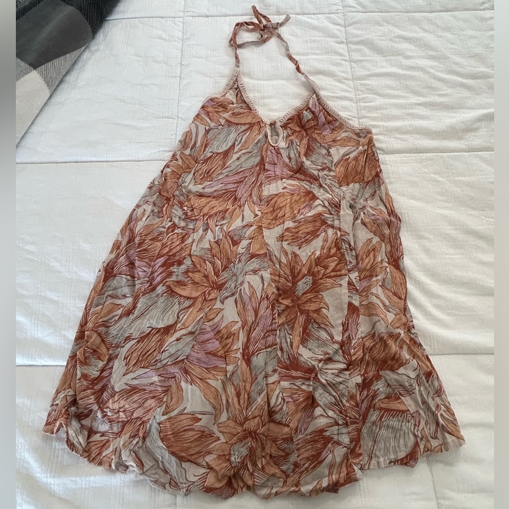 O’neill OpenBack Halter Floral Peach Pink Dress sz SM
